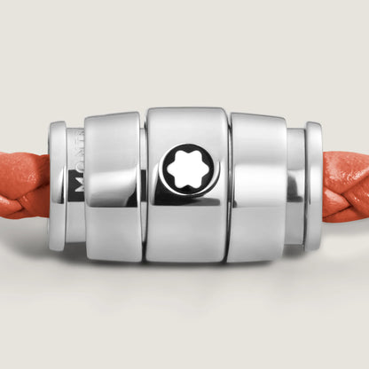 Montblanc armband staal met 3 ringen en leer Meisterstück Cayenne maat S 13429160