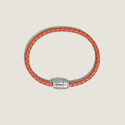 Montblanc armband staal met 3 ringen en leer Meisterstück Cayenne maat S 13429160