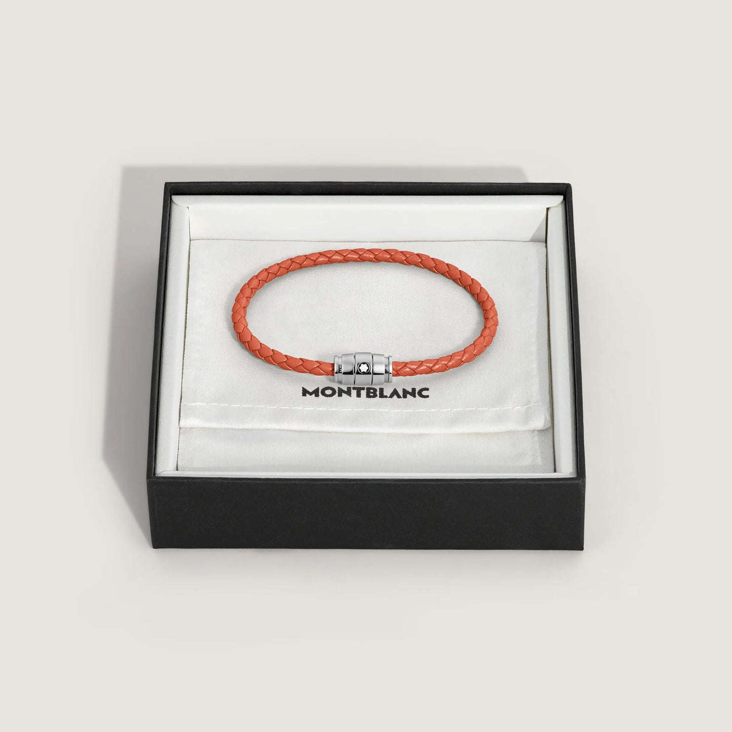 Montblanc armband staal met 3 ringen en leer Meisterstück Cayenne maat S 13429160