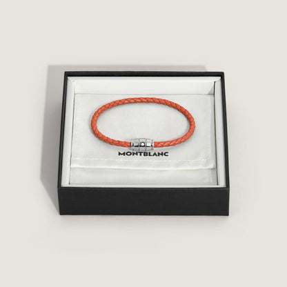 Montblanc armband staal met 3 ringen en leer Meisterstück Cayenne maat S 13429160