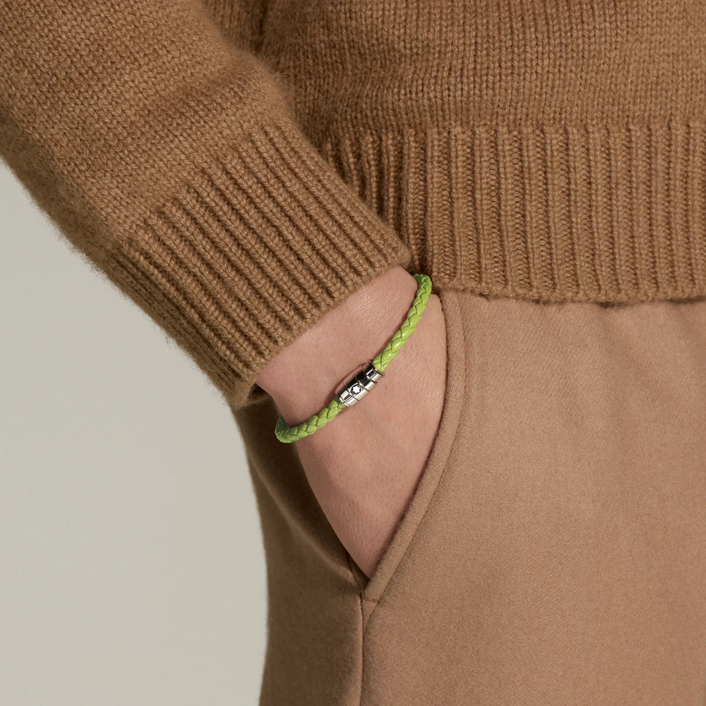 Montblanc Meisterstück Lime 3-Ring Stalen en Lederen Armband Maat L 13429268