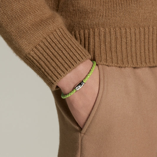 Montblanc Meisterstück Lime 3-Ring Stalen en Lederen Armband Maat S 13429260