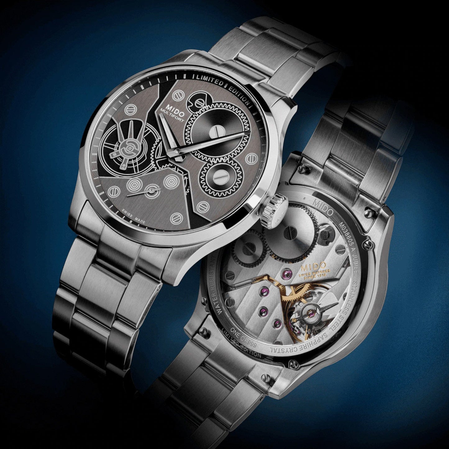 Mido horloge Multifort Mechanical Limited Edition 999 stuks 44mm antraciet handopwinding staal M038.605.11.060.00