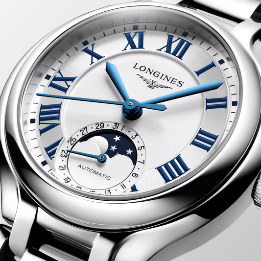 Longines horloge Primaluna Moonphase 34mm zilver automatisch staal L8.126.4.71.6