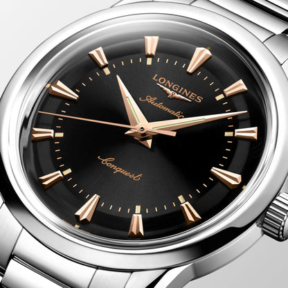 Longines horloge Conquest Heritage 38mm zwart automatisch staal L1.649.4.52.6
