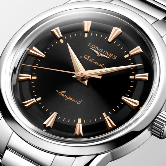 Longines horloge Conquest Heritage 38mm zwart automatisch staal L1.649.4.52.6