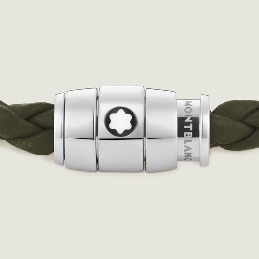 Montblanc armband van staal met 3 ringen en leer Meisterstück Kaki maat L 13600568