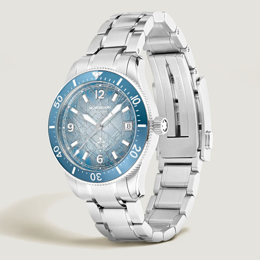 Montblanc horloge Iced Sea Automatic Date 0 Oxygen 38mm lichtblauw automatisch staal 134022