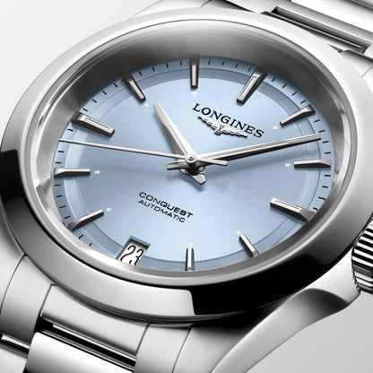 Longines horloge Conquest 34mm blauw automatisch staal L3.430.4.92.6