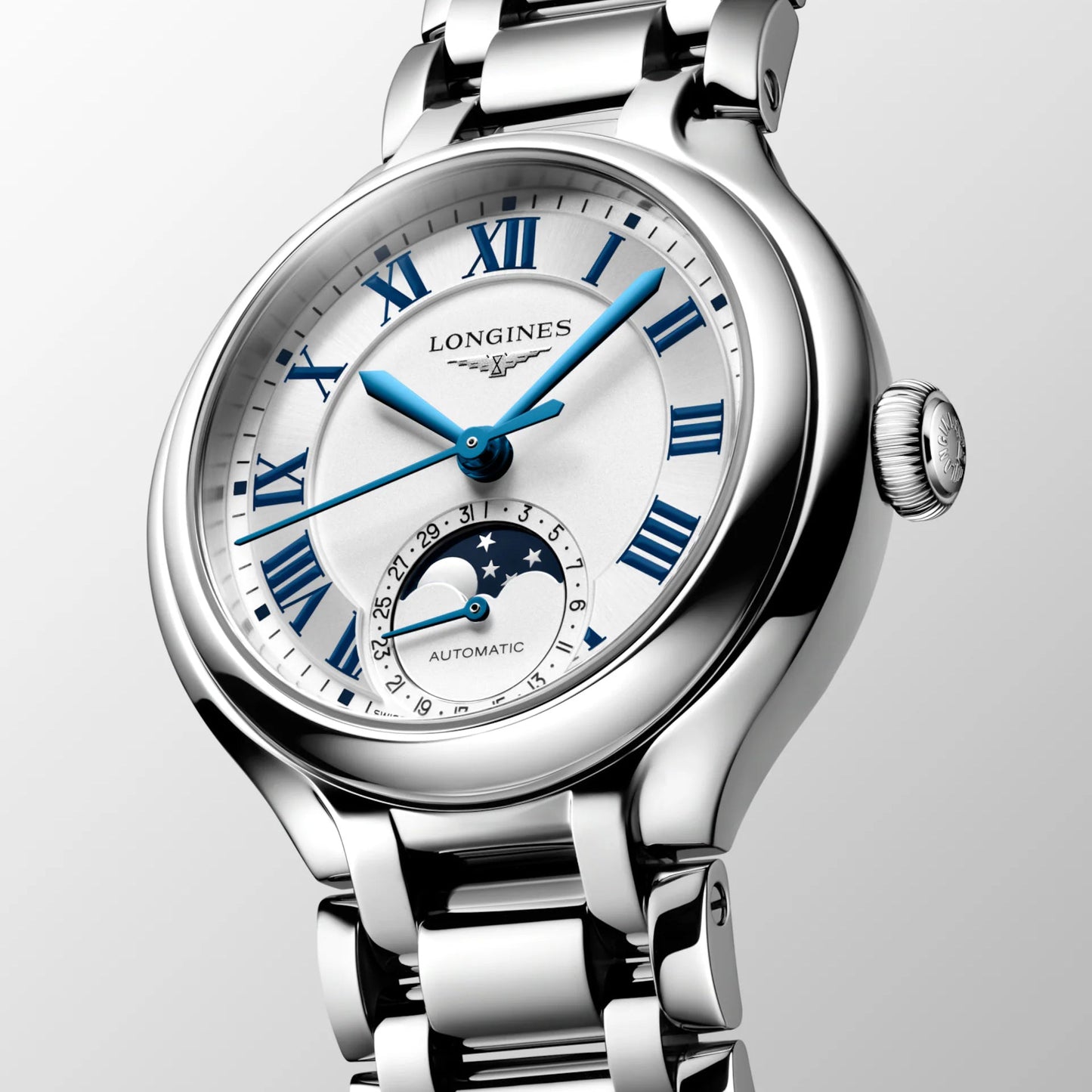 Longines horloge Primaluna Moonphase 34mm zilver automatisch staal L8.126.4.71.6