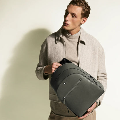 Montblanc zaino medio grigio medio in pelle stampa saffiano con raffinato stile urbano e hardware argento